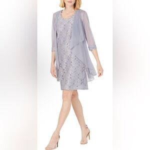 R&M Richards Womens 2PC Party Two Piece Dress Silver